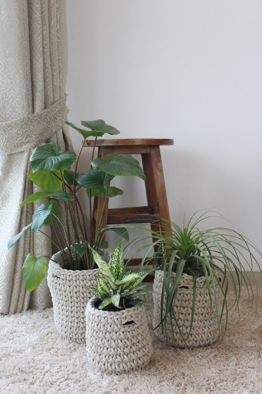 Cream Flower Pot Basket (Set of 3)